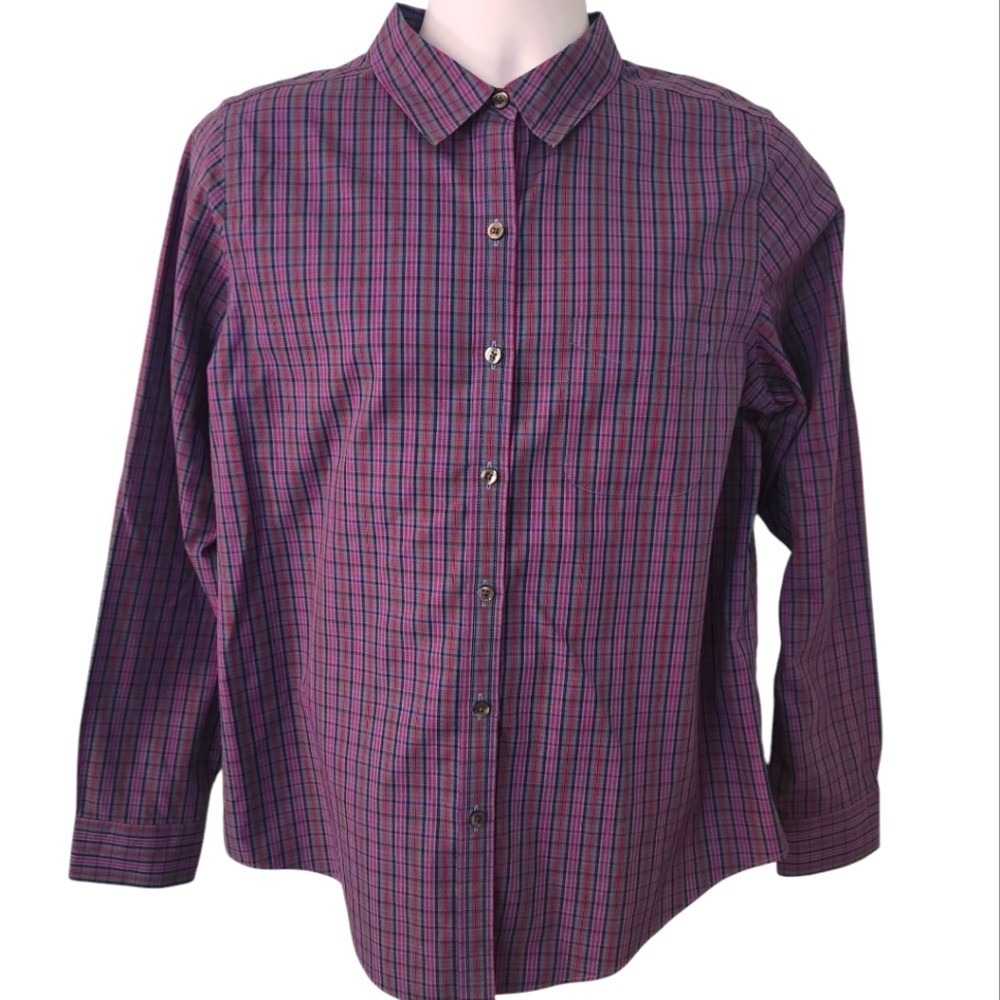 L.L. Bean Button Down Shirt Mens Medium Red Plaid Wrinkle Free Cotton 501002